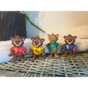 Four (4) KLC hard pvc mouse mascot figure toy tiger‎ bear cat wildcat red blue